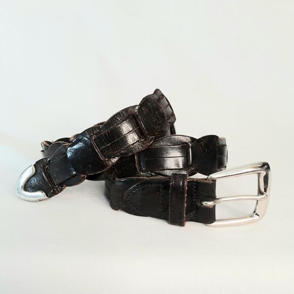 Argentina Distressed Woven Belt Full Grain Cowhide Black Leather 36 Waist - Picture 1 of 11